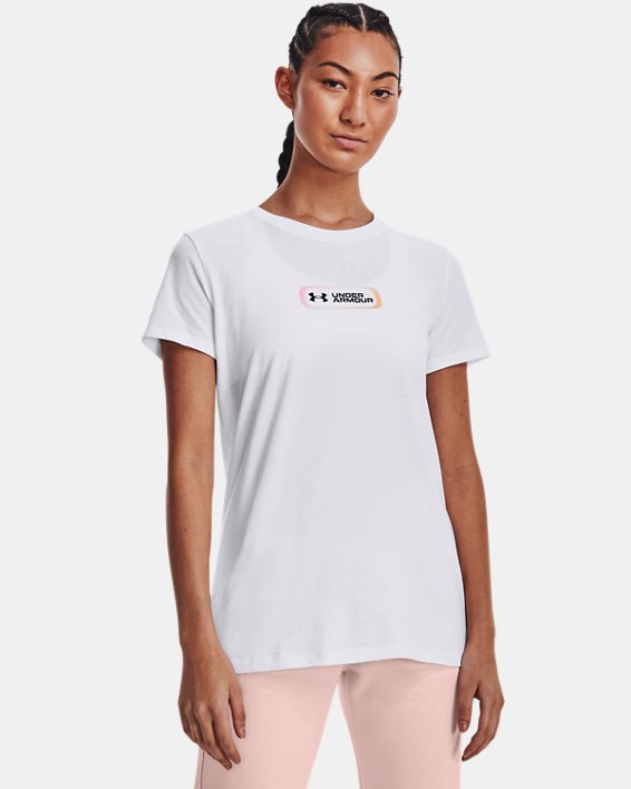 Camiseta de manga corta UA Gradient Pill para mujer, White, pdpMainDesktop image number 0